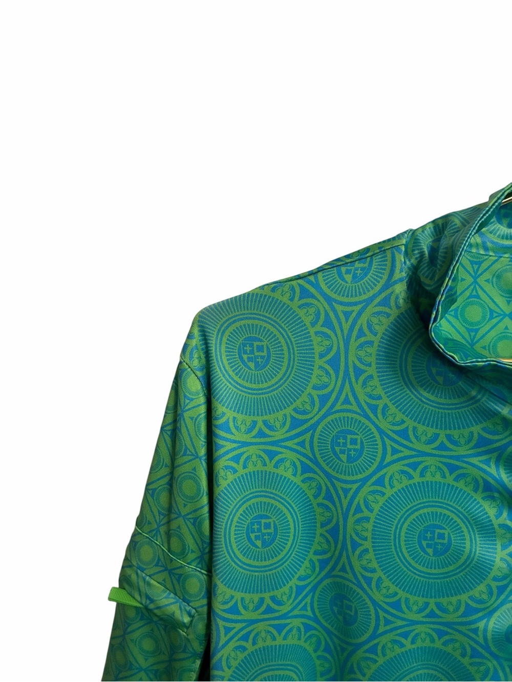 Gretchen Scott Green Turquoise Medallion Quarter Zip Active Pullover Top Large - Picture 5 of 7